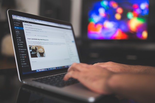 Image of person typing a blog on a laptop using wordpress