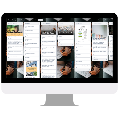 Mock up of Artist Website Trello board resource on computer screen
