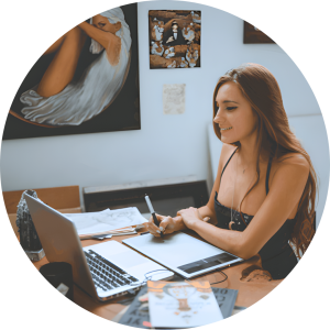 female artist at laptop