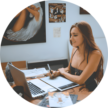 female artist at laptop